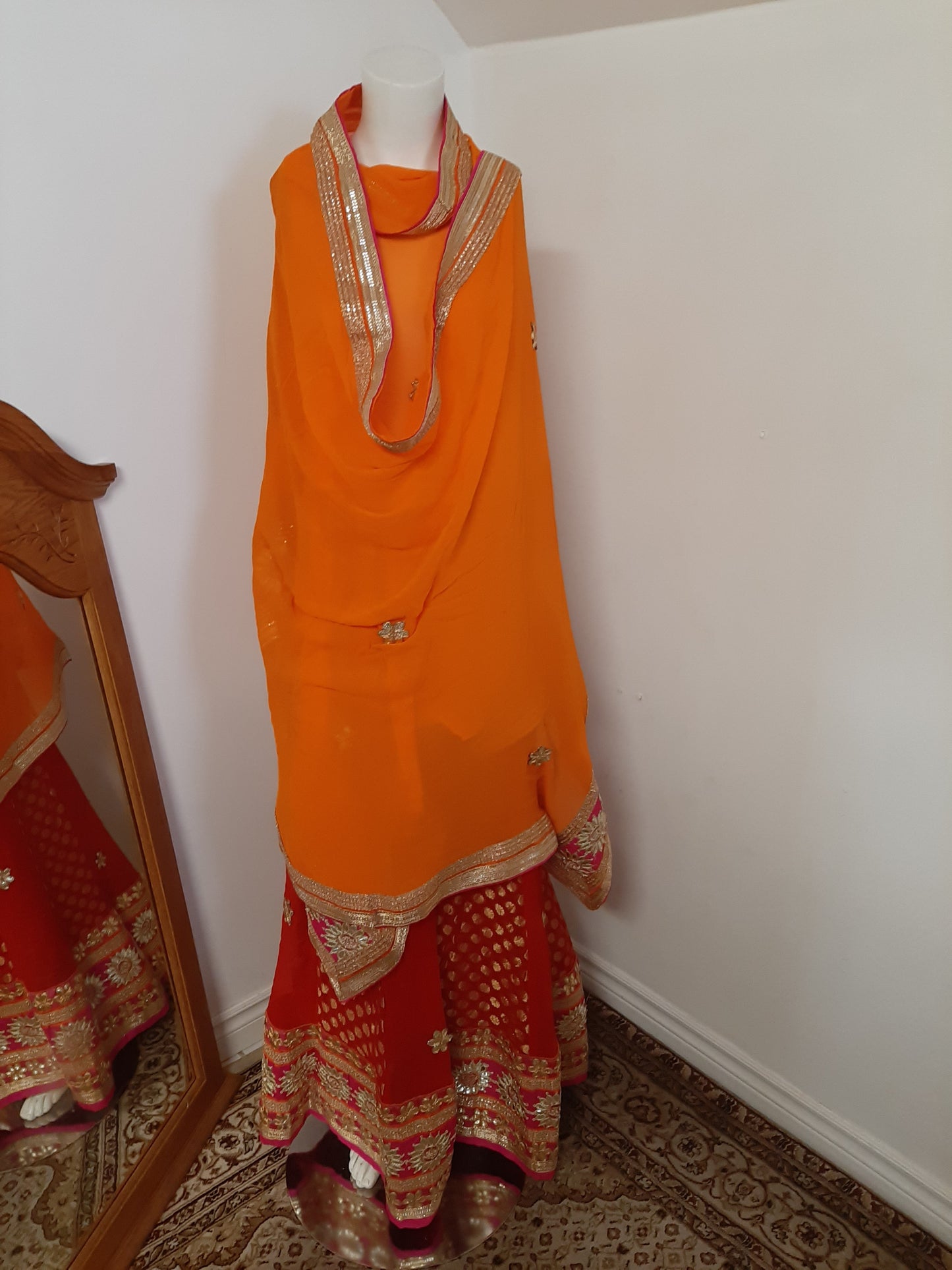 Red Lehenga with Zari - & unstitched blouse @ DressingStylesCA.com