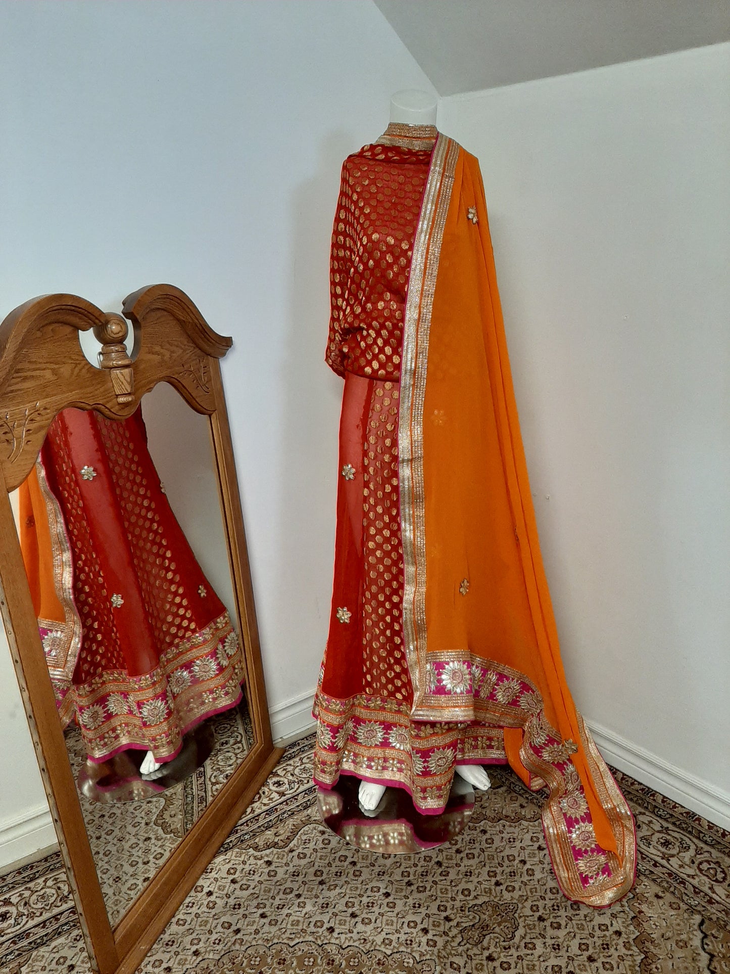 Red Lehenga with Zari - & unstitched blouse @ DressingStylesCA.com