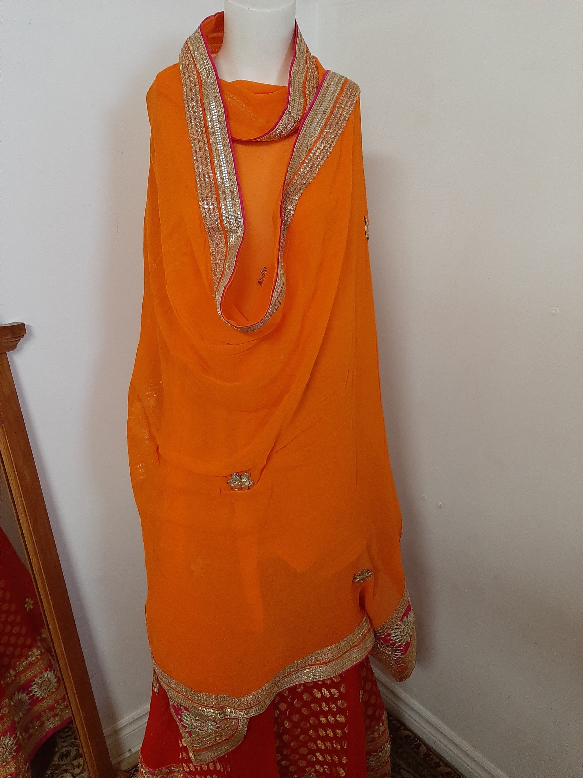 Red Lehenga with Zari - & unstitched blouse @ DressingStylesCA.com