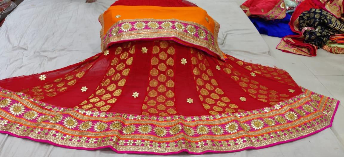 Red Lehenga with Zari - & unstitched blouse @ DressingStylesCA.com