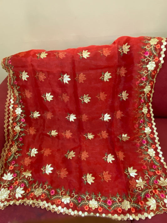 Red Organza Dupatta with Gotta work @ DressingStylesCA.com