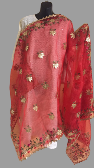 Red Organza Dupatta with Gotta work @ DressingStylesCA.com
