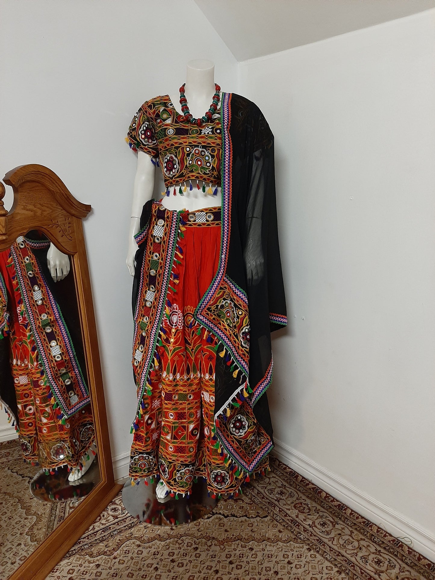 Red Rayon Chaniya Choli with Mirror work @ DressingStylesCA.com