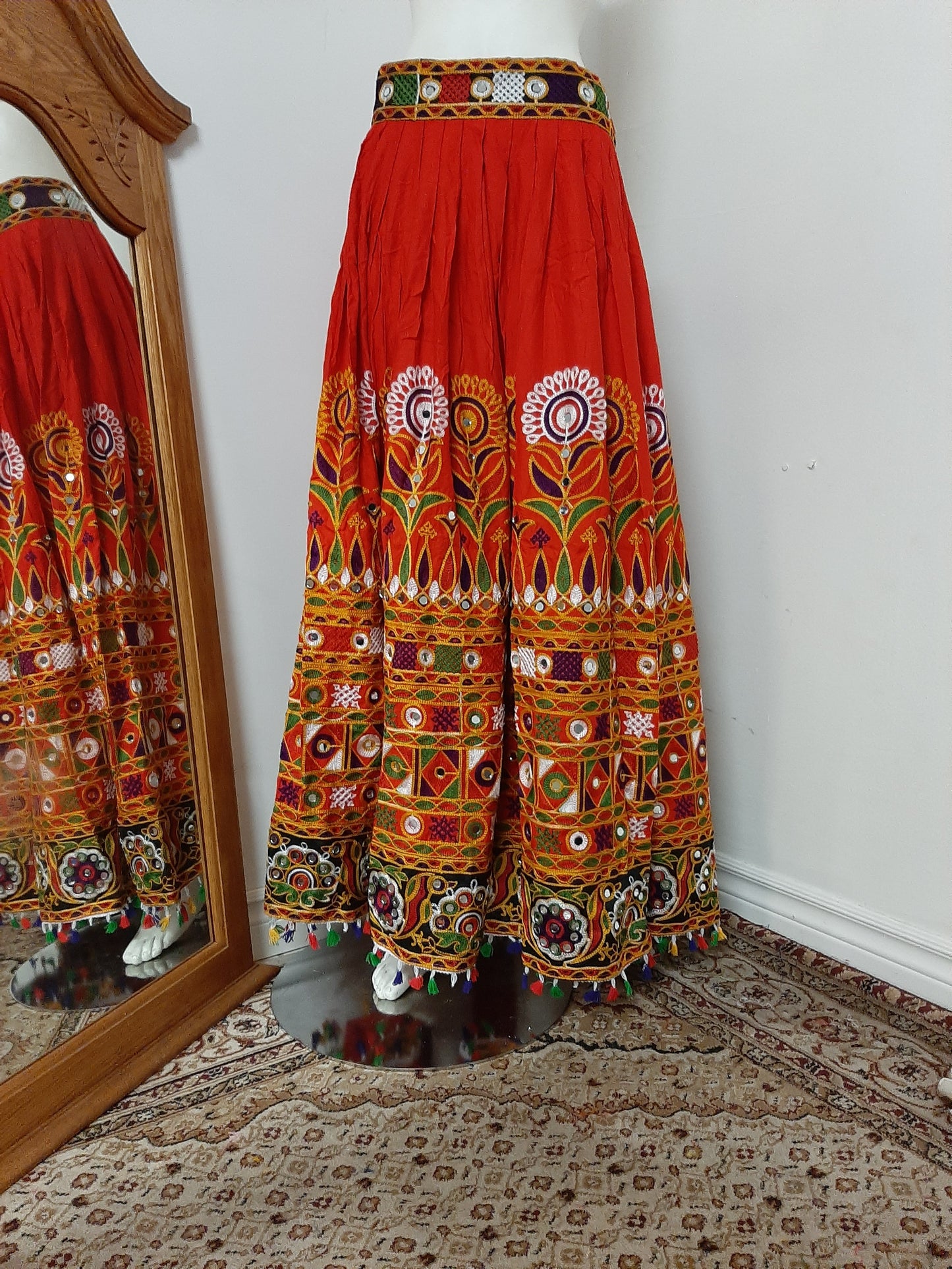 Red Rayon Chaniya Choli with Mirror work @ DressingStylesCA.com