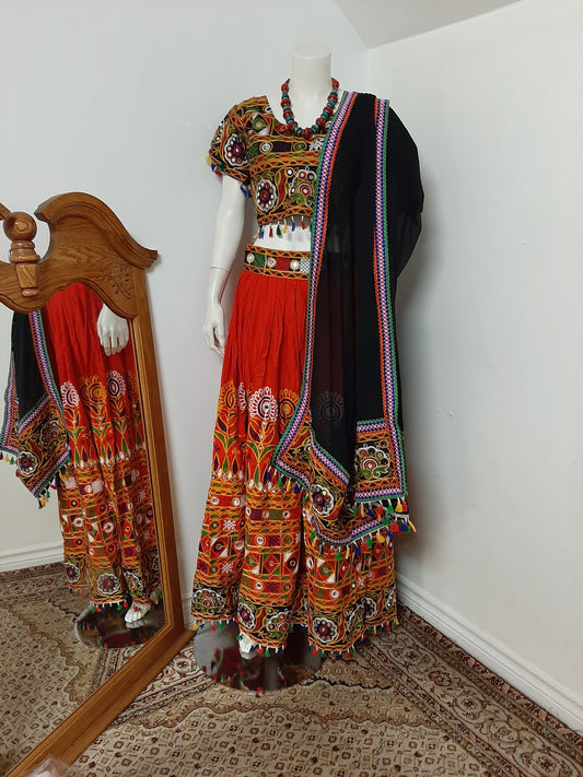 Red Rayon Chaniya Choli with Mirror work @ DressingStylesCA.com
