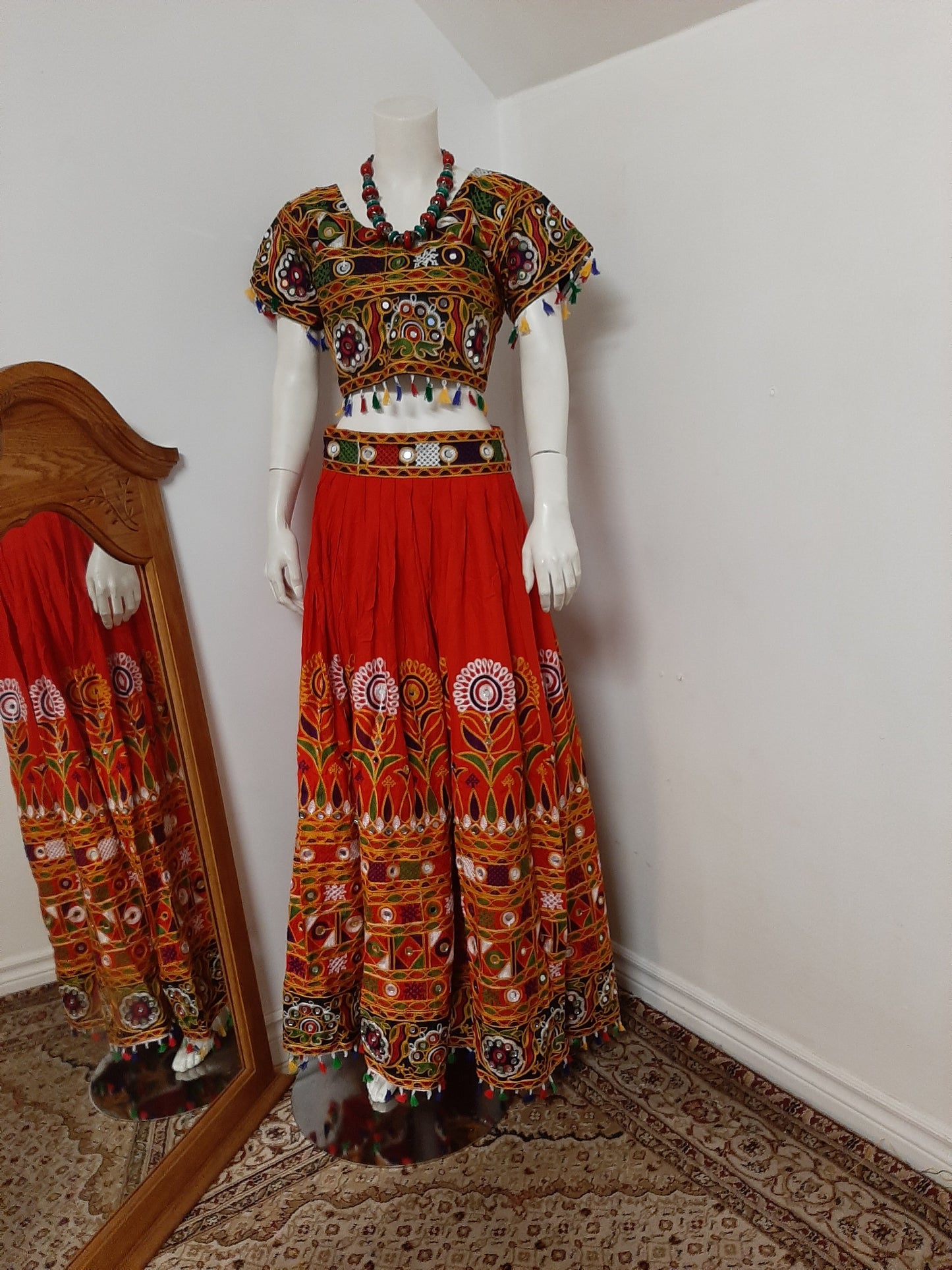 Red Rayon Chaniya Choli with Mirror work @ DressingStylesCA.com