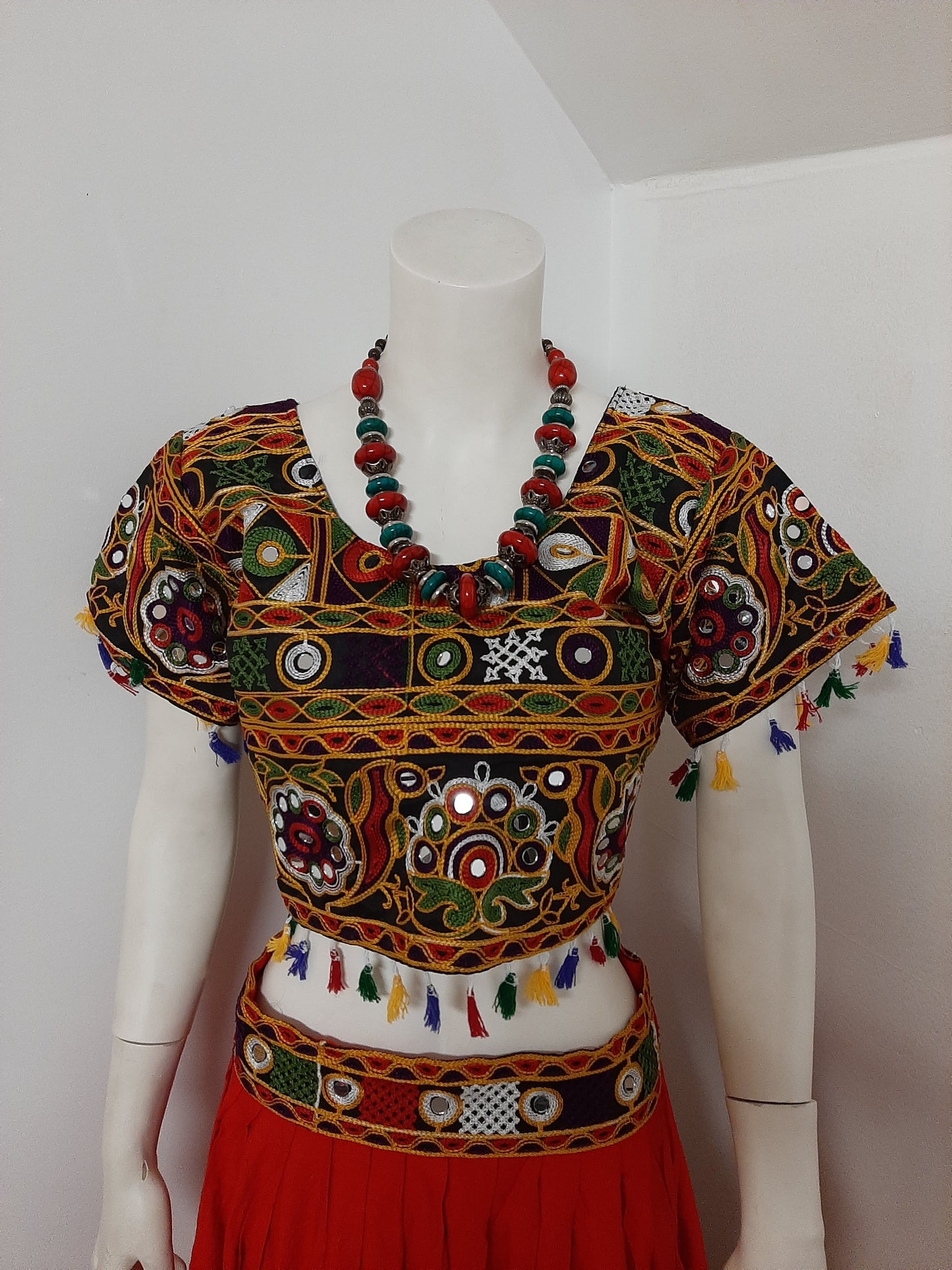Red Rayon Chaniya Choli with Mirror work @ DressingStylesCA.com