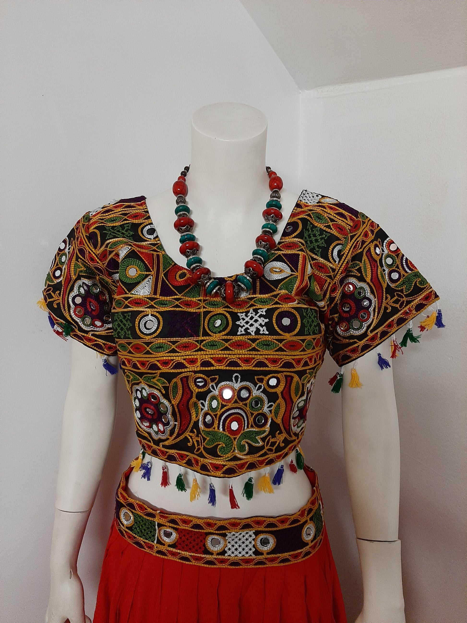 Red Rayon Chaniya Choli with Mirror work @ DressingStylesCA.com