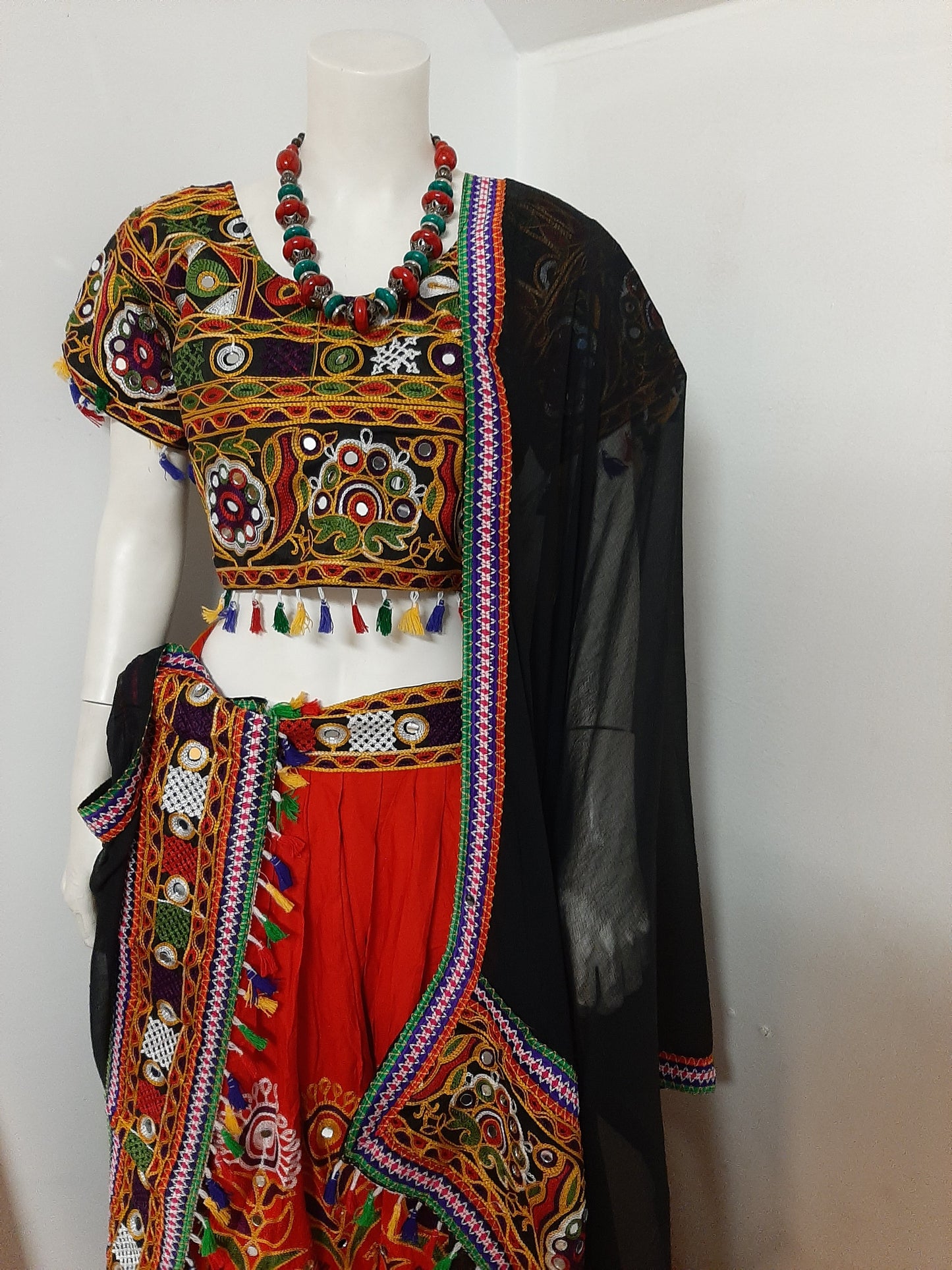 Red Rayon Chaniya Choli with Mirror work @ DressingStylesCA.com