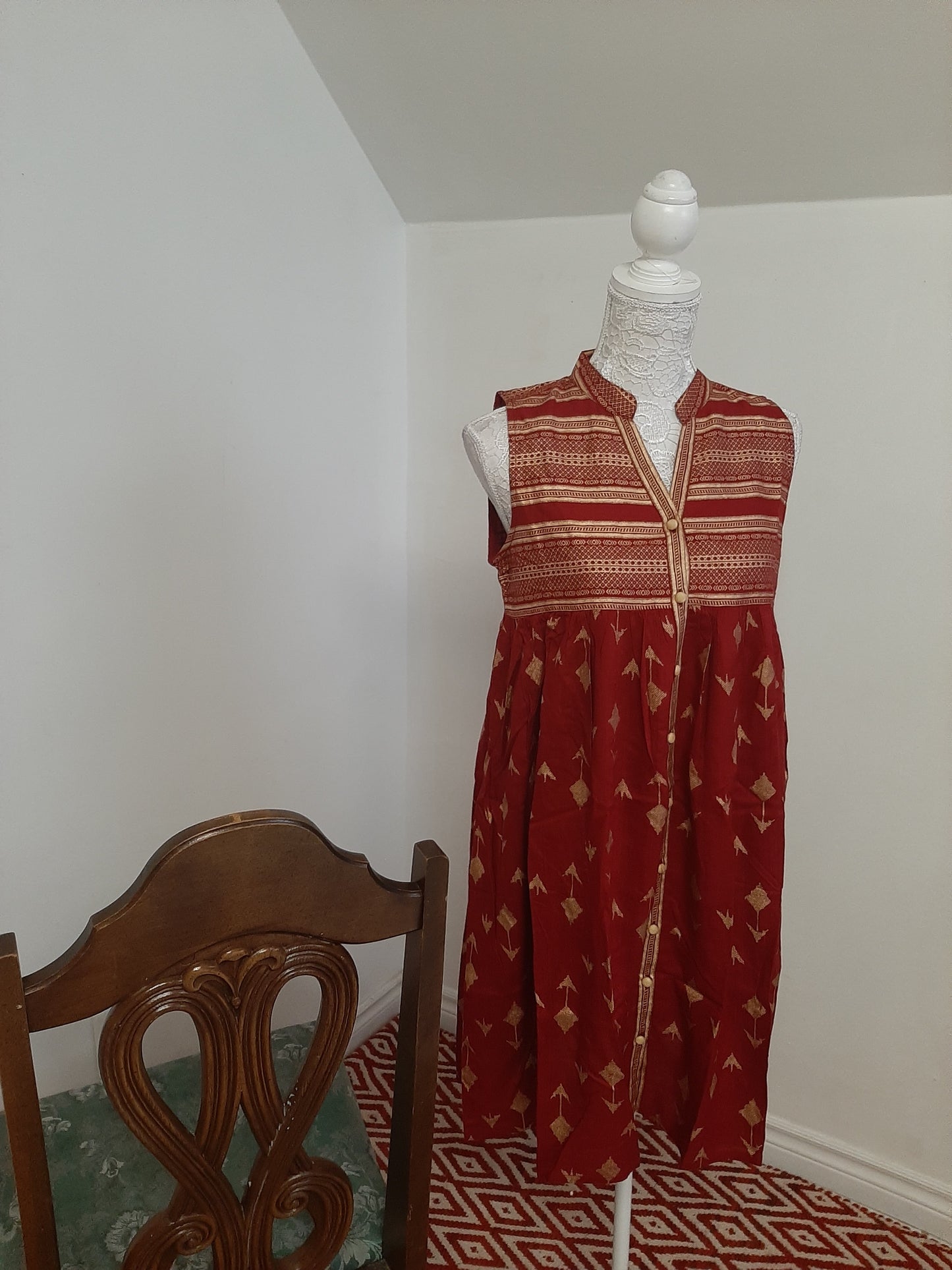Short Top - Red Printed Tunic @ DressingStylesCA.com