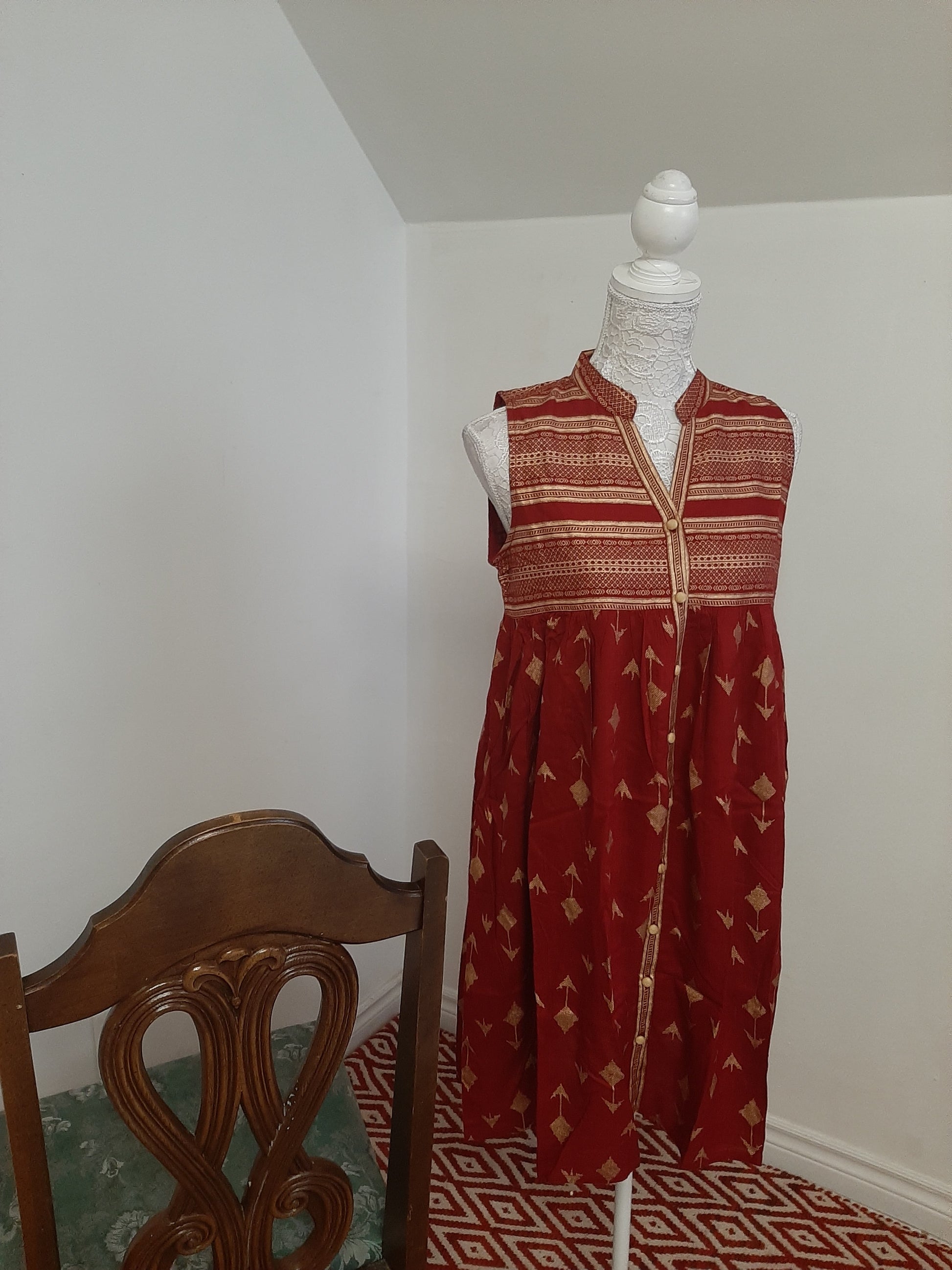 Short Top - Red Printed Tunic @ DressingStylesCA.com