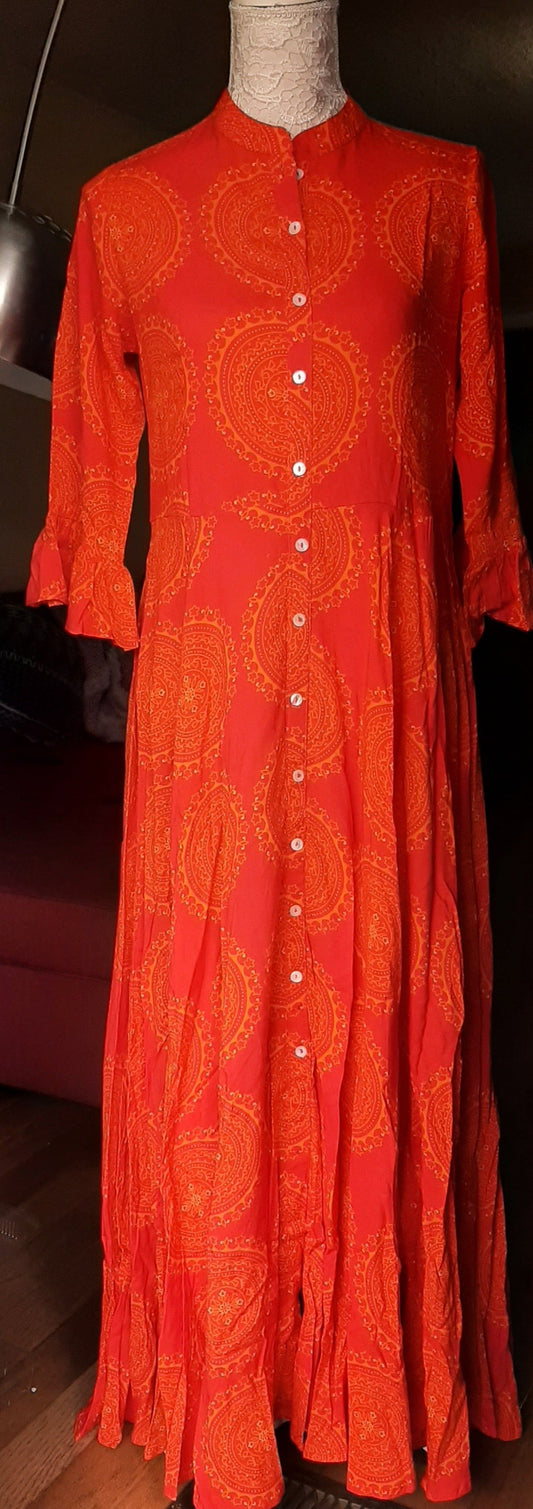 Red Rayon flowered Long Gown @ DressingStylesCA.com