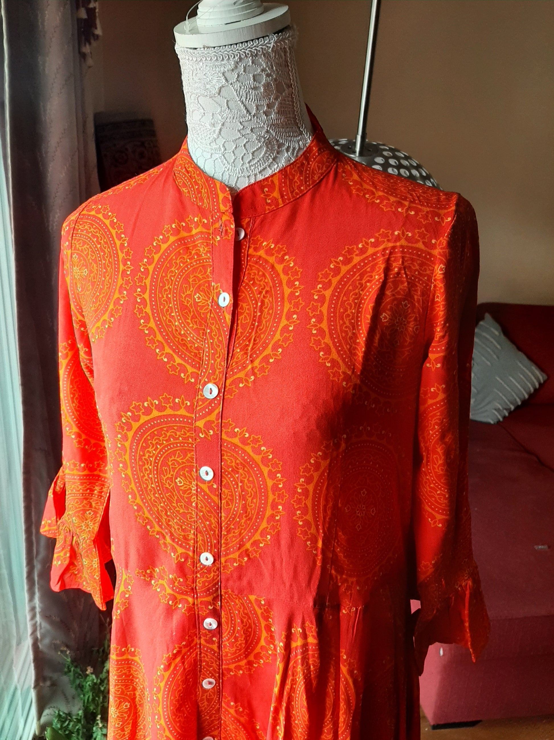 Red Rayon flowered Long Gown @ DressingStylesCA.com