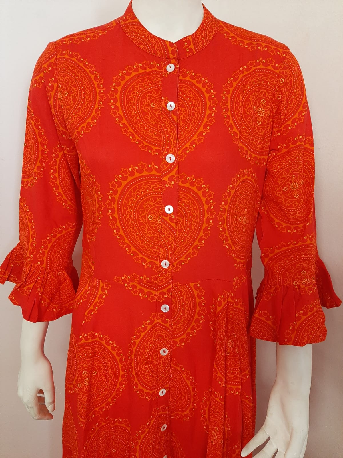 Red Rayon flowered Long Gown @ DressingStylesCA.com