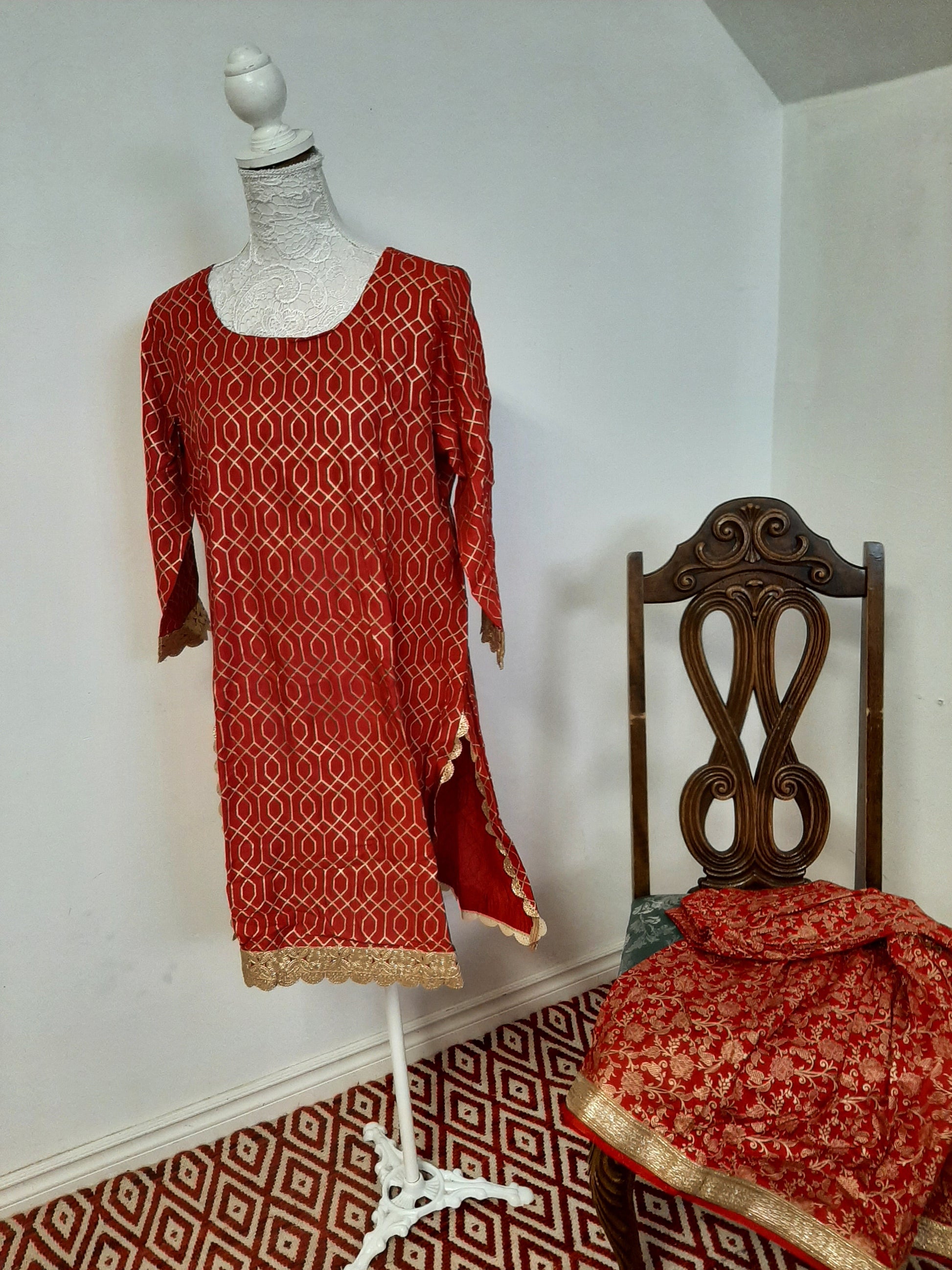 Red Short Kurti & Gharara with Dupatta Suit @ DressingStylesCA.com