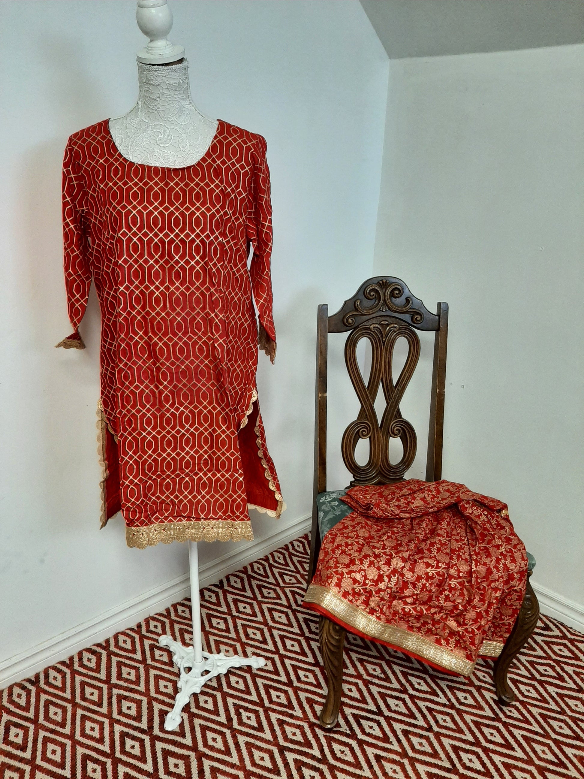 Red Short Kurti & Gharara with Dupatta Suit @ DressingStylesCA.com