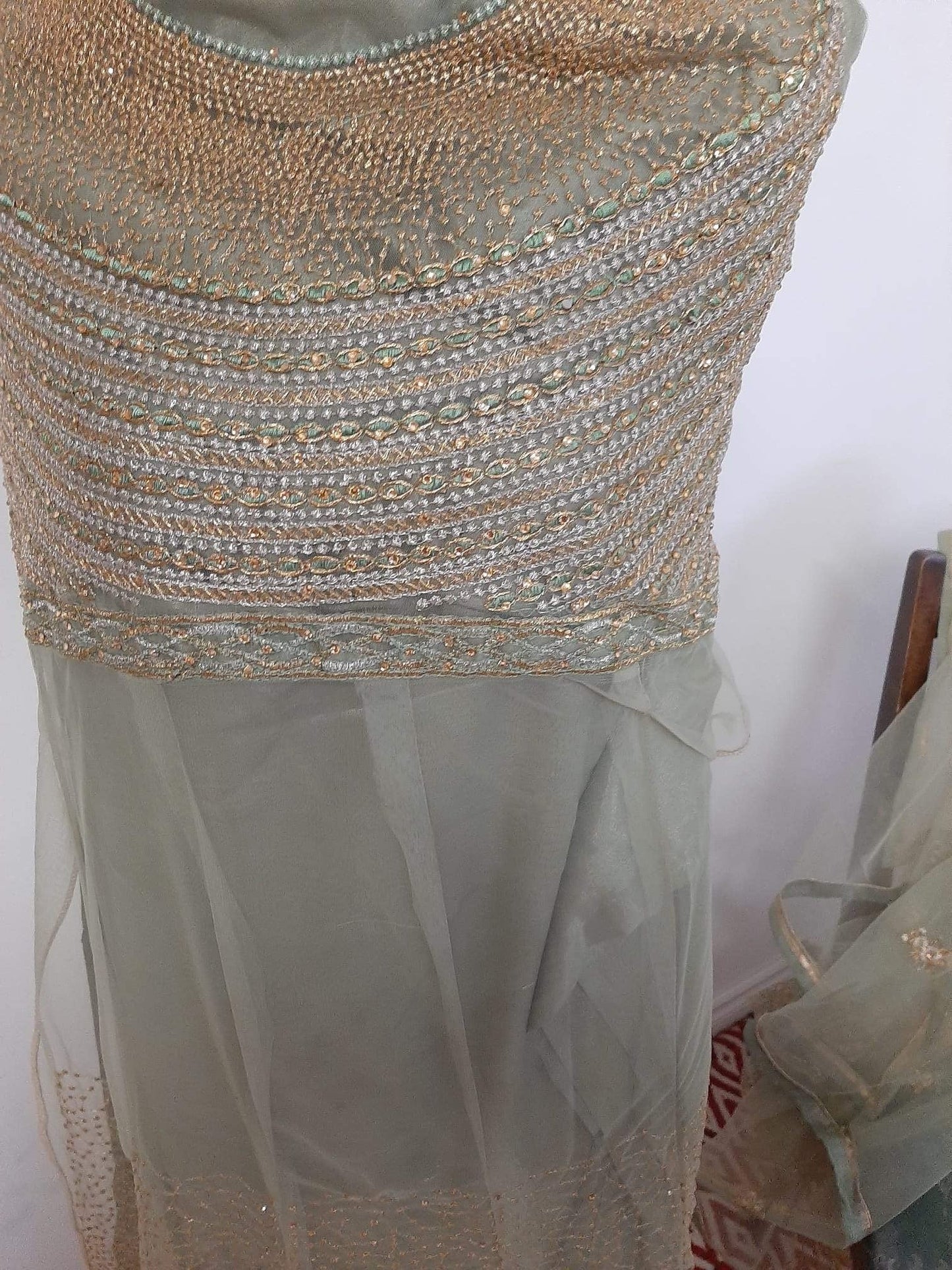 Sage Green:- Long Glossy Dress @ DressingStylesCA.com