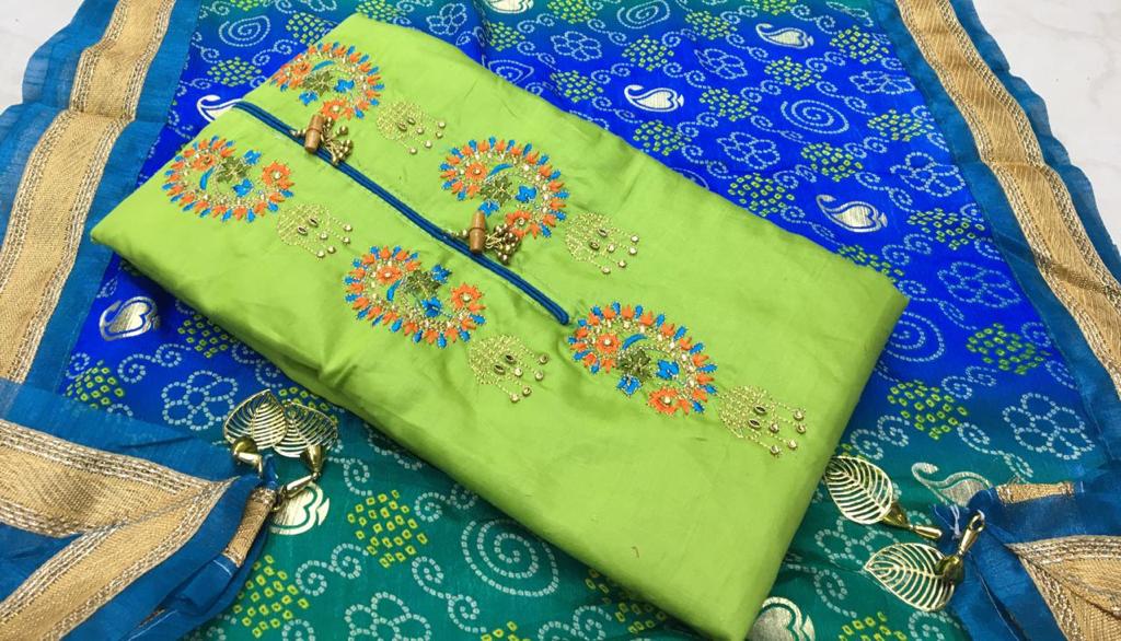 Satin Glace cotton with Gold print Dupatta @ DressingStylesCA.com