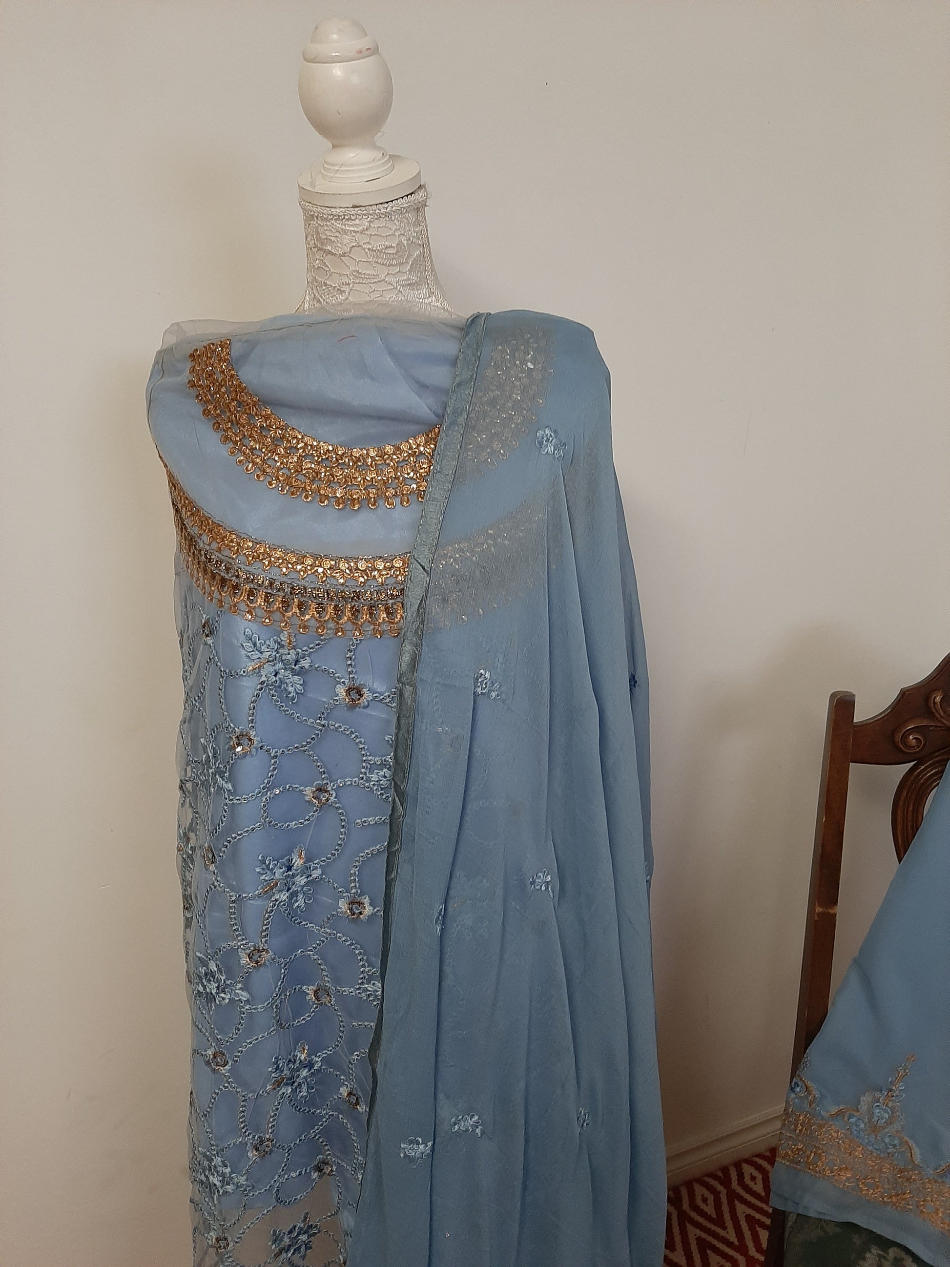 Sky Blue Color Kurti and Sharara @ DressingStylesCA.com