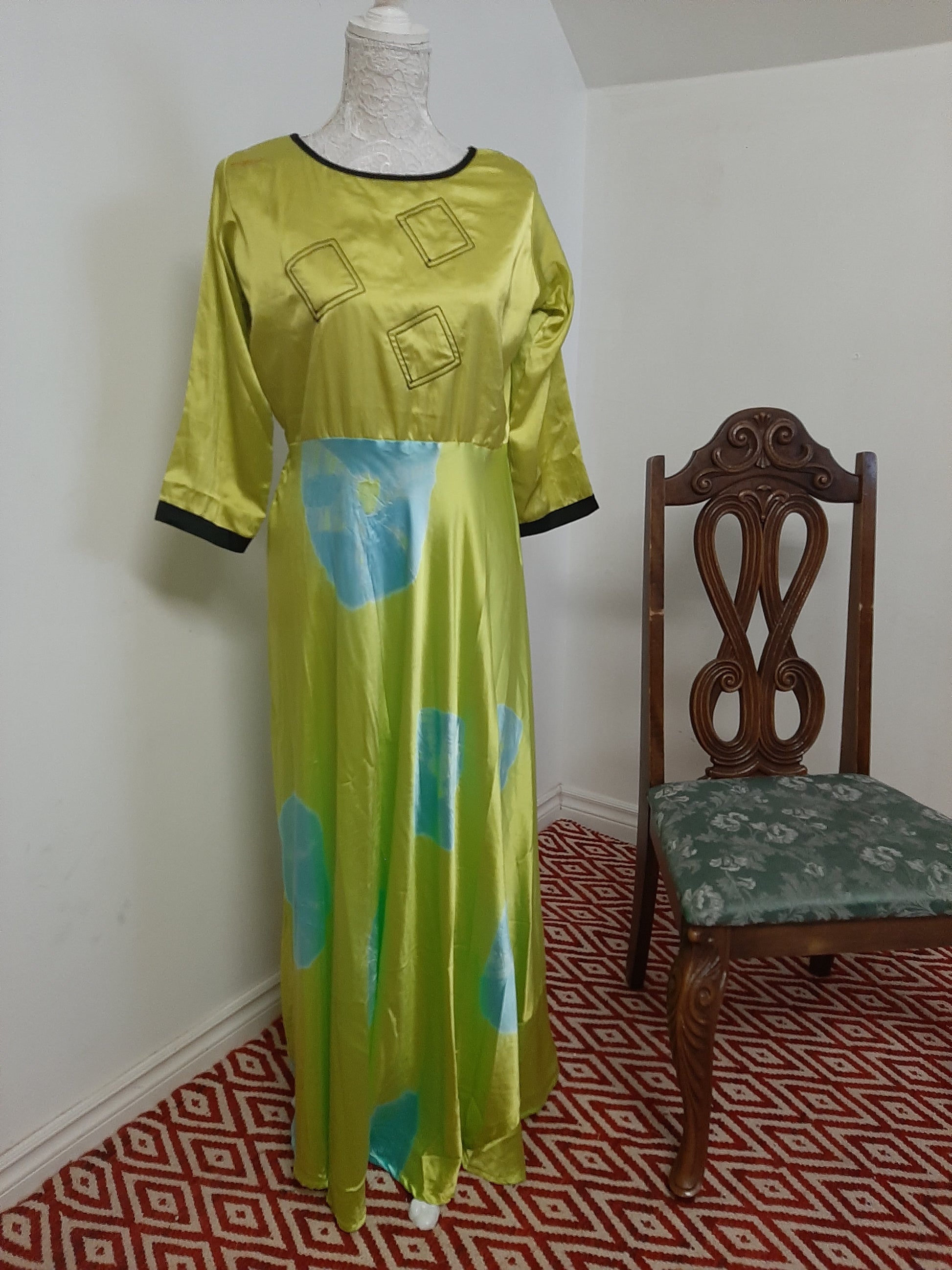 Soft Satin Flowing Green Kurti Long Gown @ DressingStylesCA.com