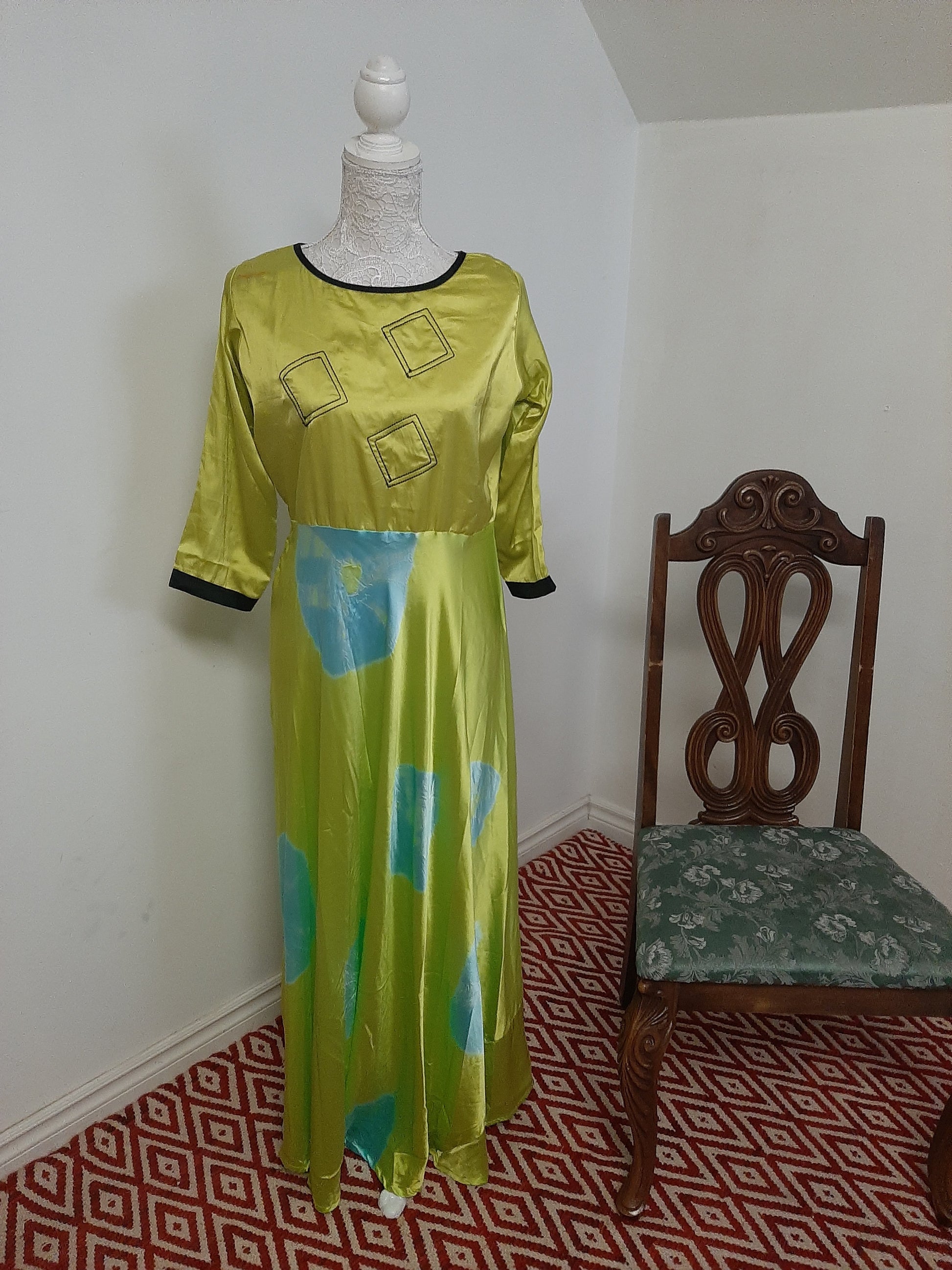Soft Satin Flowing Green Kurti Long Gown @ DressingStylesCA.com