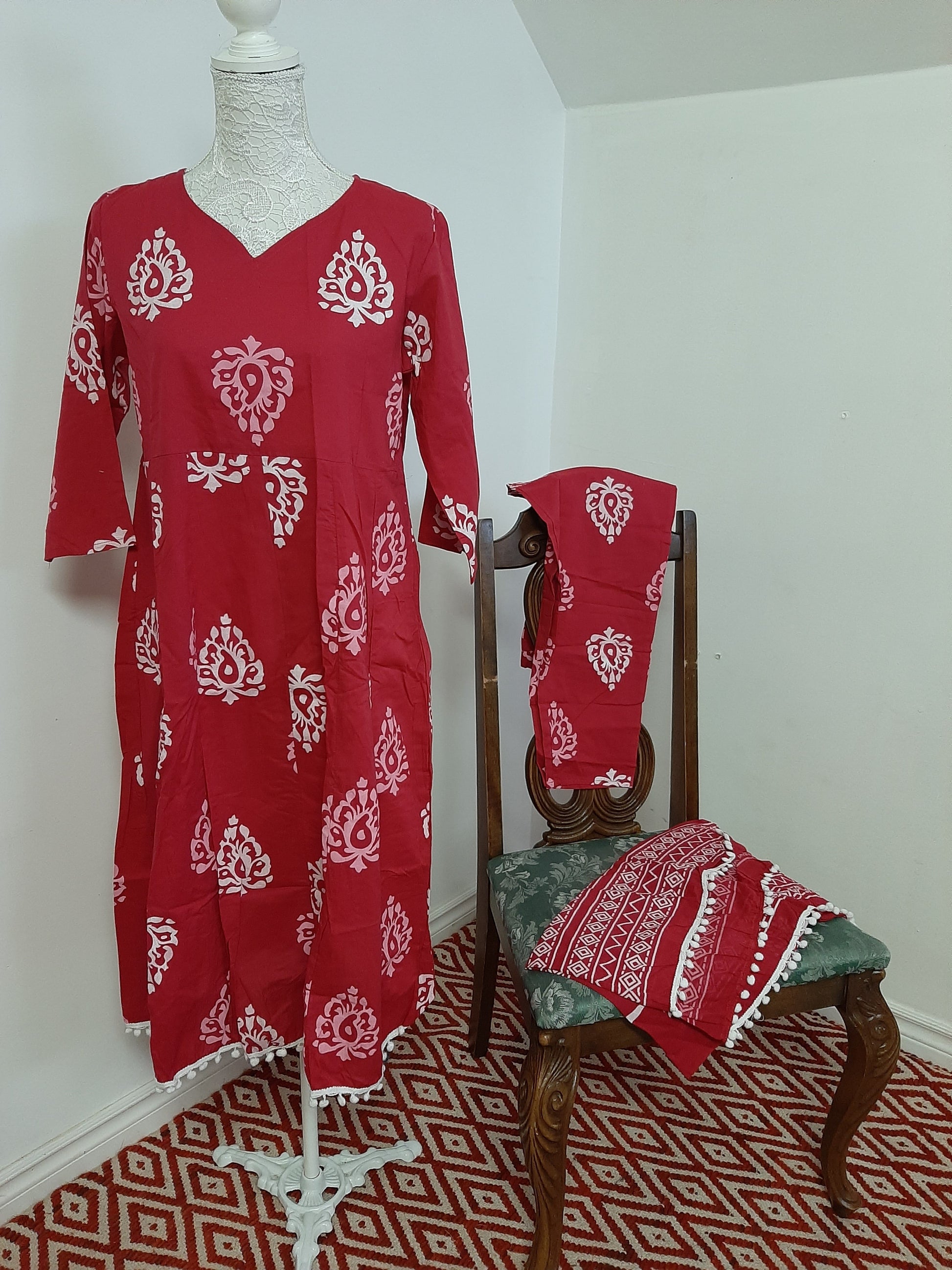 Tomato Red Kurit with tussels @ DressingStylesCA.com