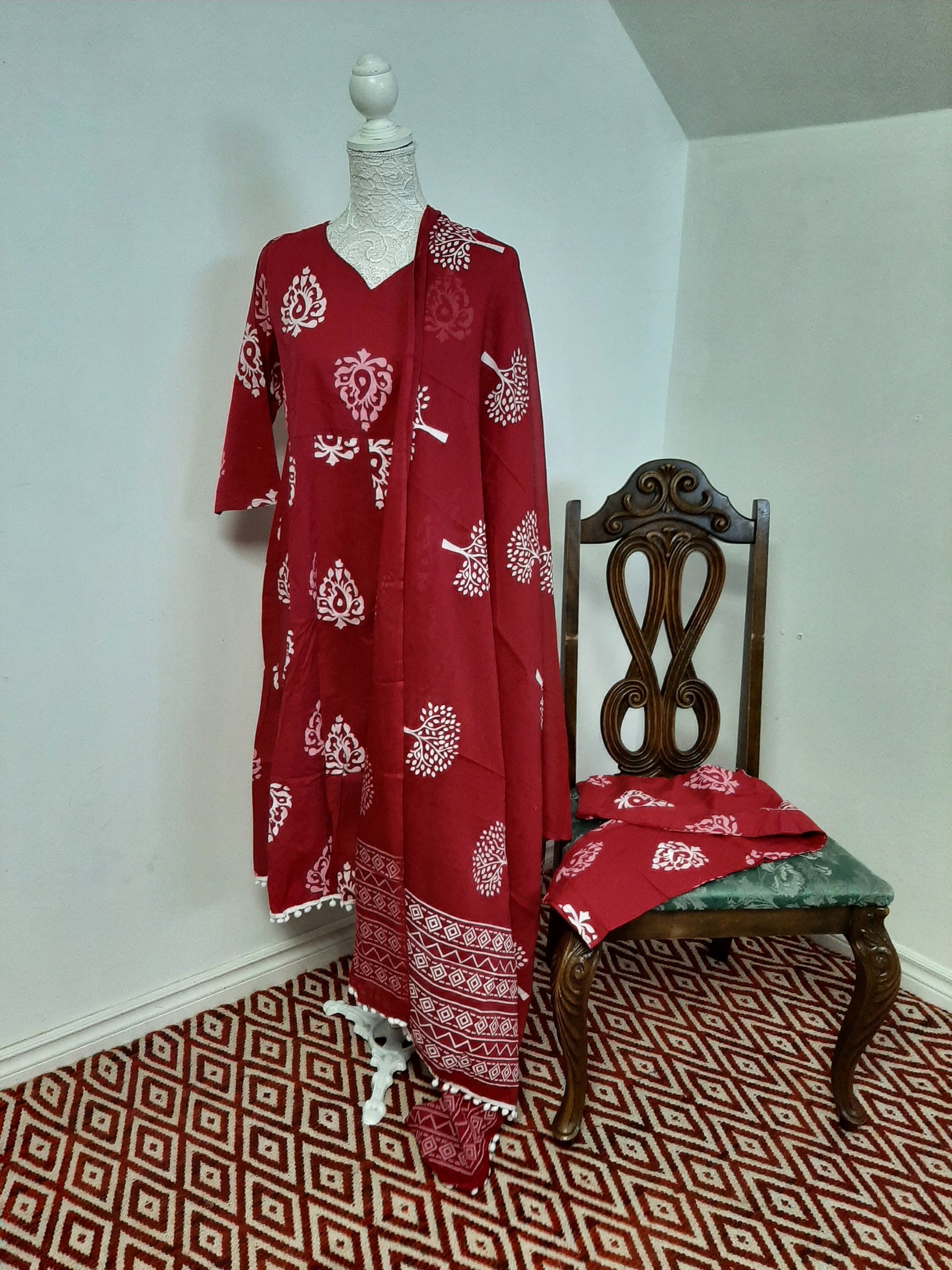 Tomato Red Kurit with tussels @ DressingStylesCA.com
