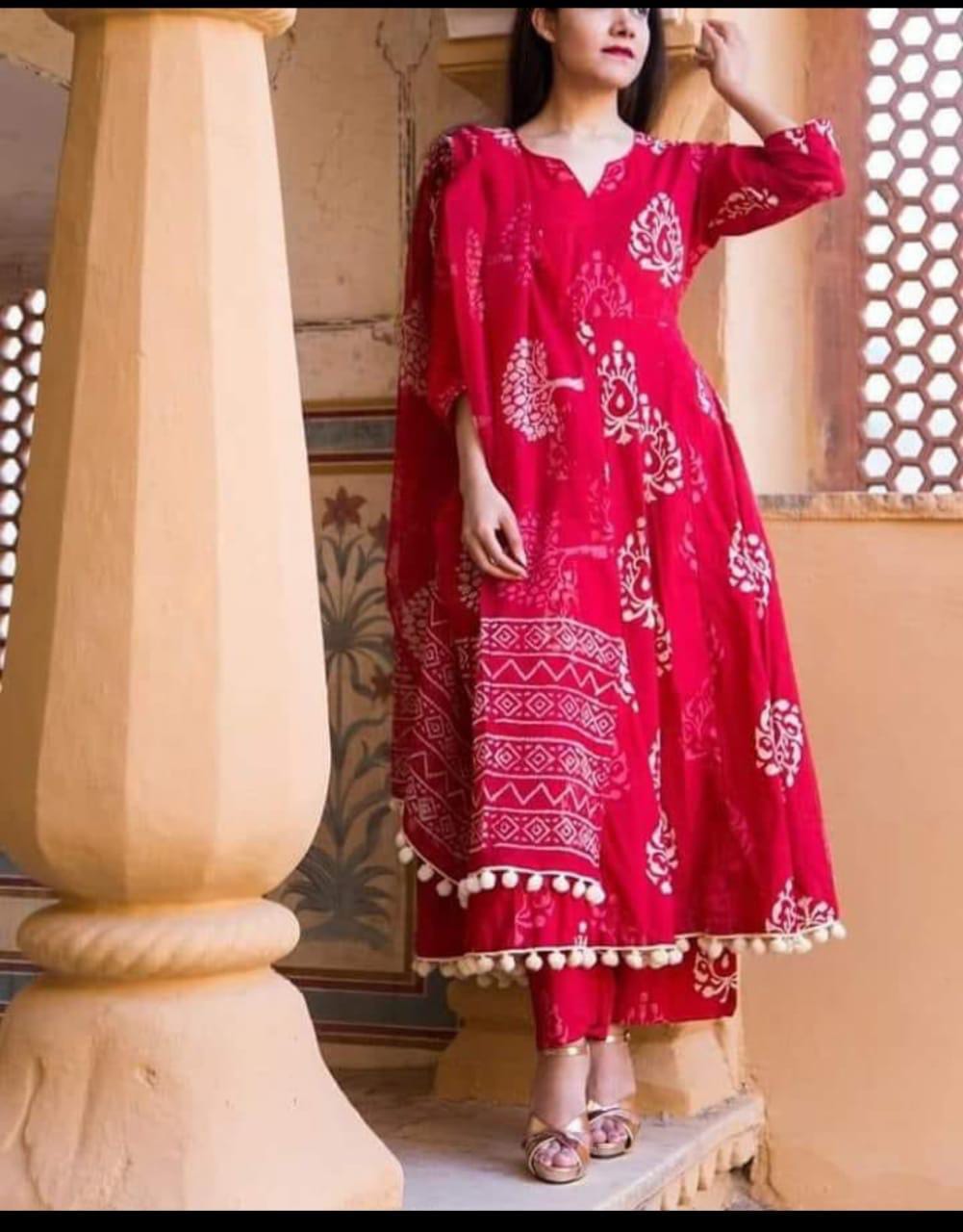 Tomato Red Kurit with tussels @ DressingStylesCA.com