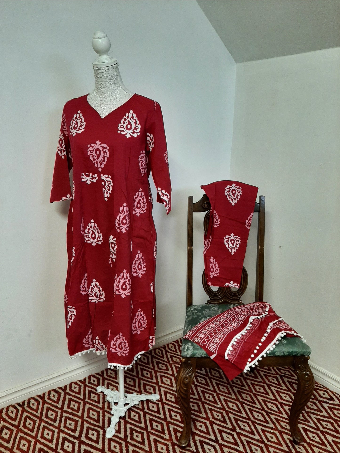 Tomato Red Kurit with tussels @ DressingStylesCA.com