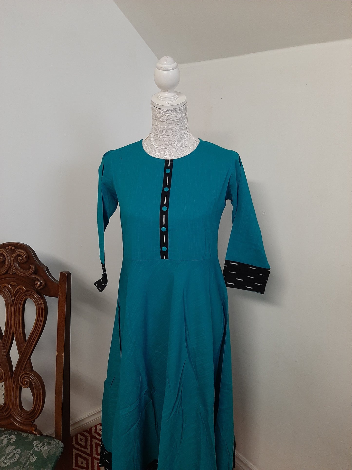 Turquoise Blue Cotton Anarkali @ DressingStylesCA.com