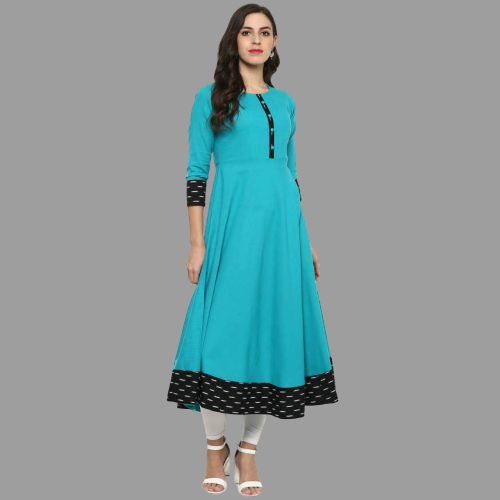 Turquoise Blue Cotton Anarkali @ DressingStylesCA.com