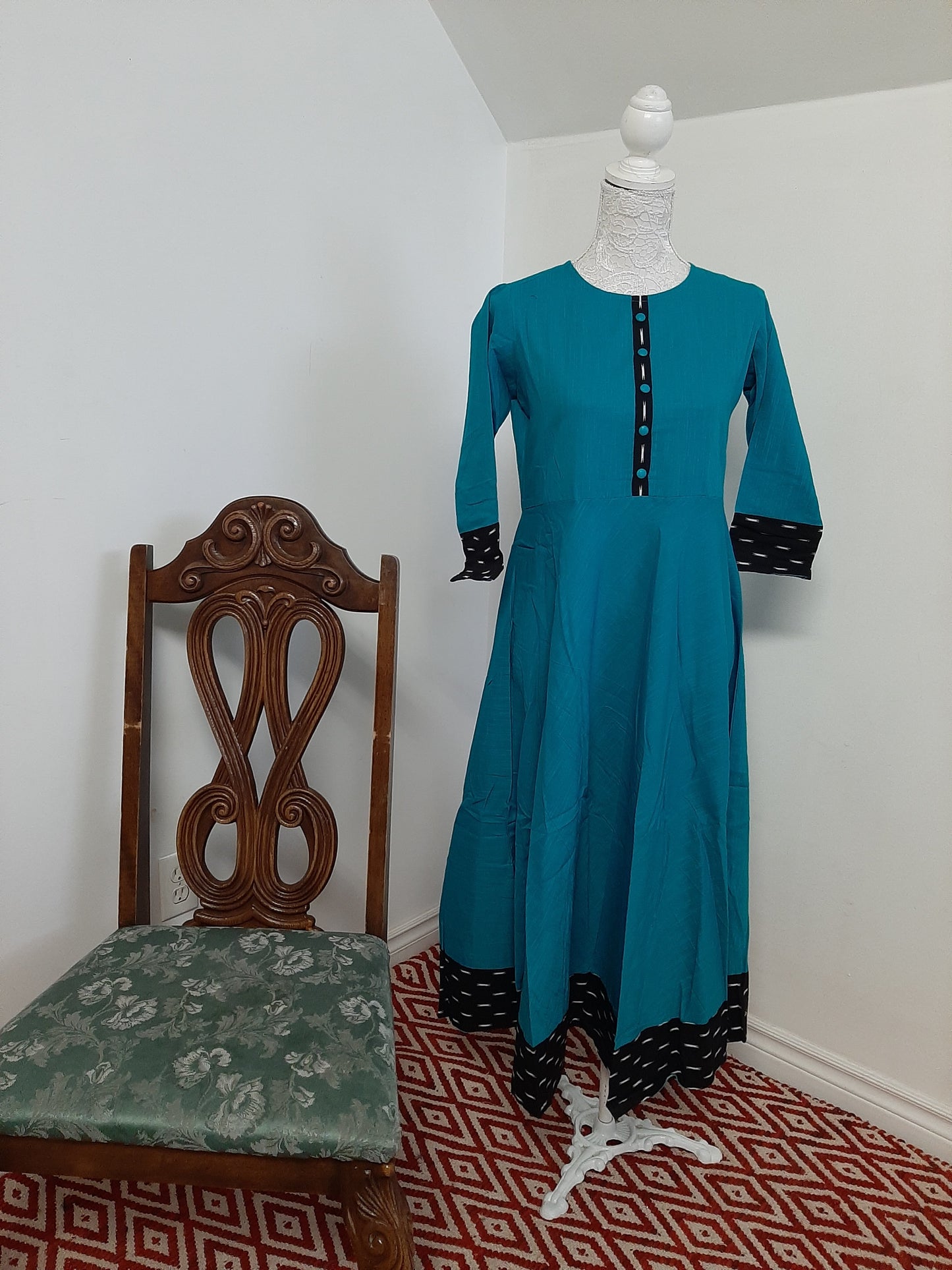 Turquoise Blue Cotton Anarkali @ DressingStylesCA.com