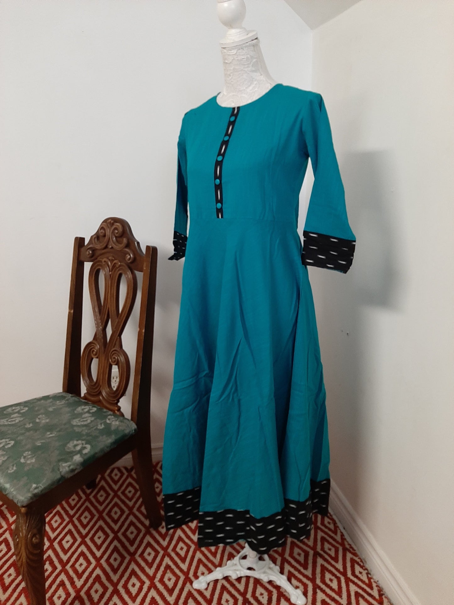 Turquoise Blue Cotton Anarkali @ DressingStylesCA.com