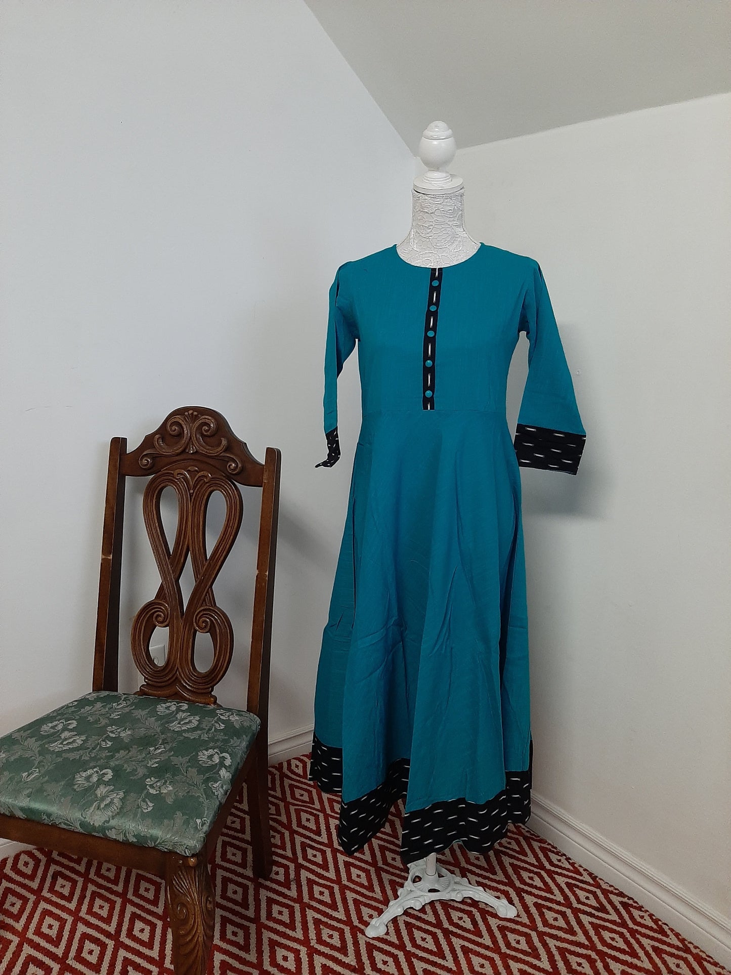 Turquoise Blue Cotton Anarkali @ DressingStylesCA.com