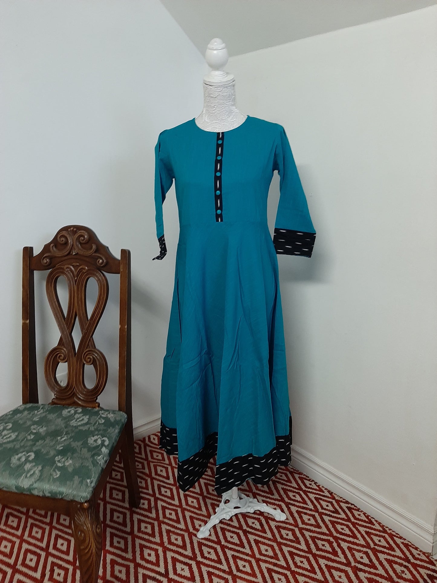 Turquoise Blue Cotton Anarkali @ DressingStylesCA.com
