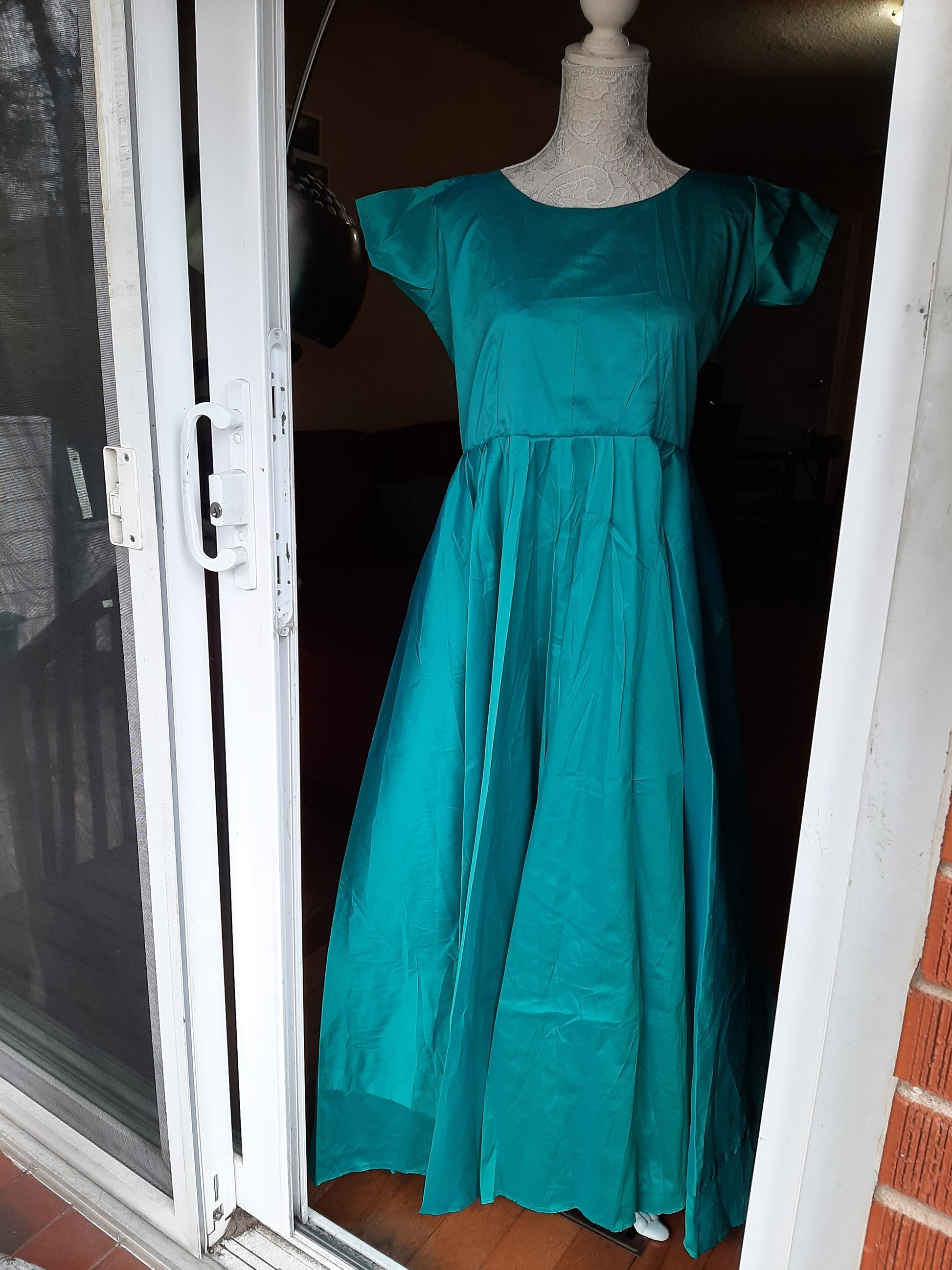 Turquoise Blue with Short Sleeves- Long Gown @ DressingStylesCA.com