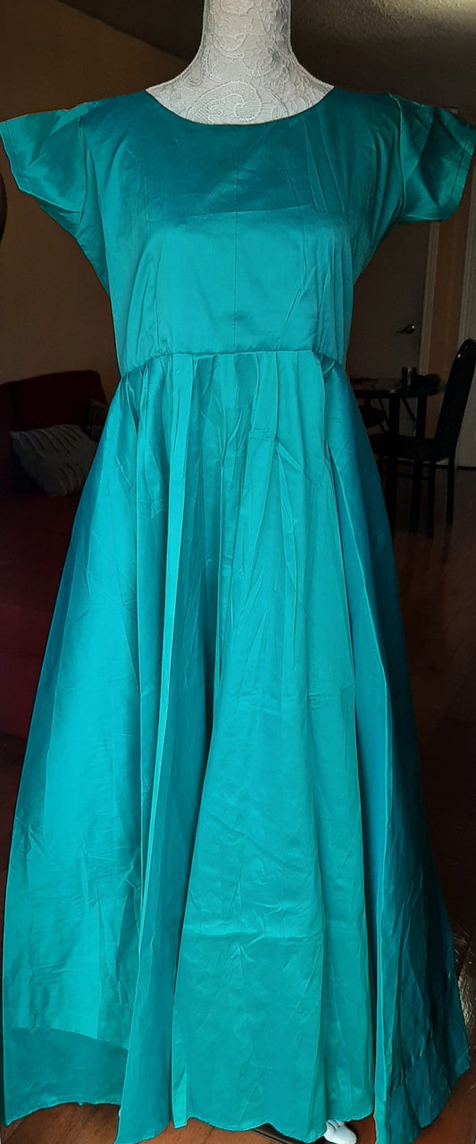 Turquoise Blue with Short Sleeves- Long Gown @ DressingStylesCA.com