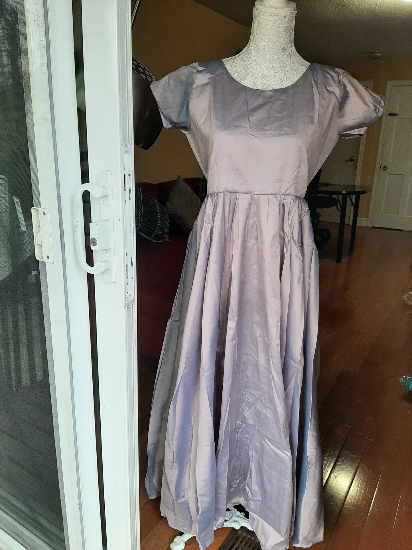 Turquoise Bluish Grey with Short Sleeves- Long Gown @ DressingStylesCA.com