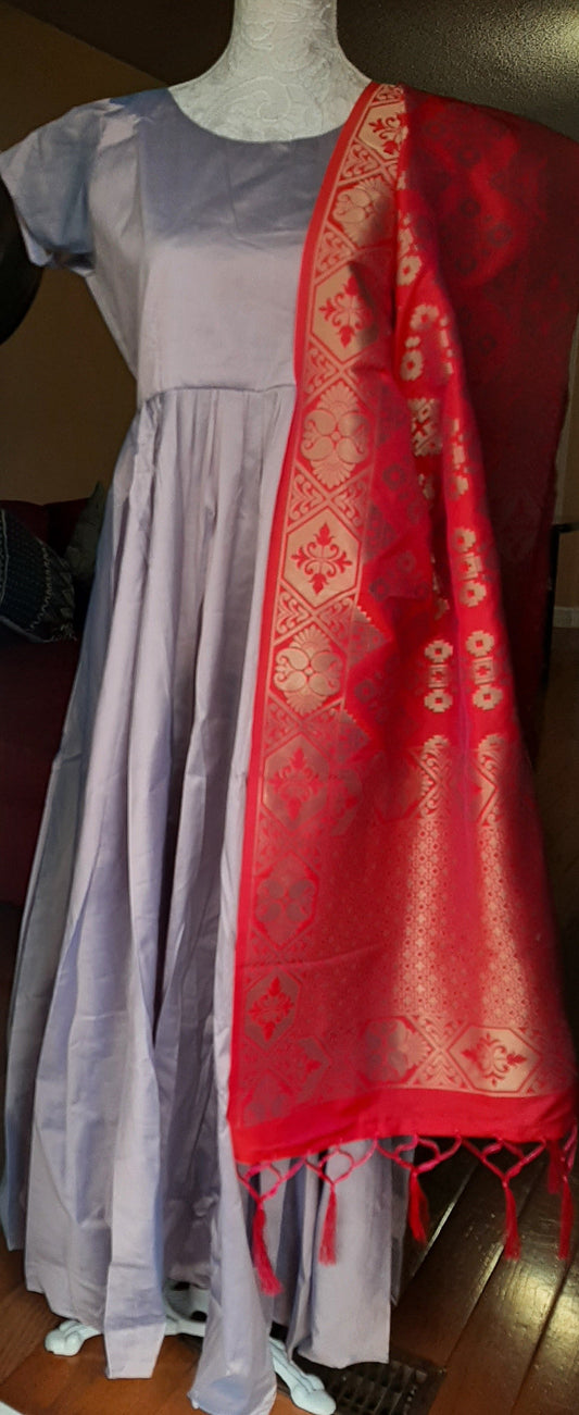 Turquoise Bluish Grey with Short Sleeves- Long Gown @ DressingStylesCA.com