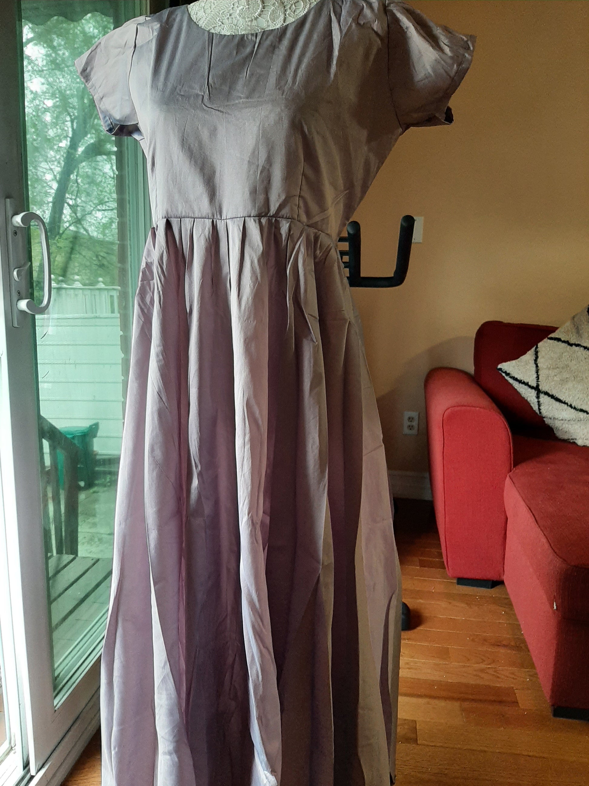 Turquoise Bluish Grey with Short Sleeves- Long Gown @ DressingStylesCA.com