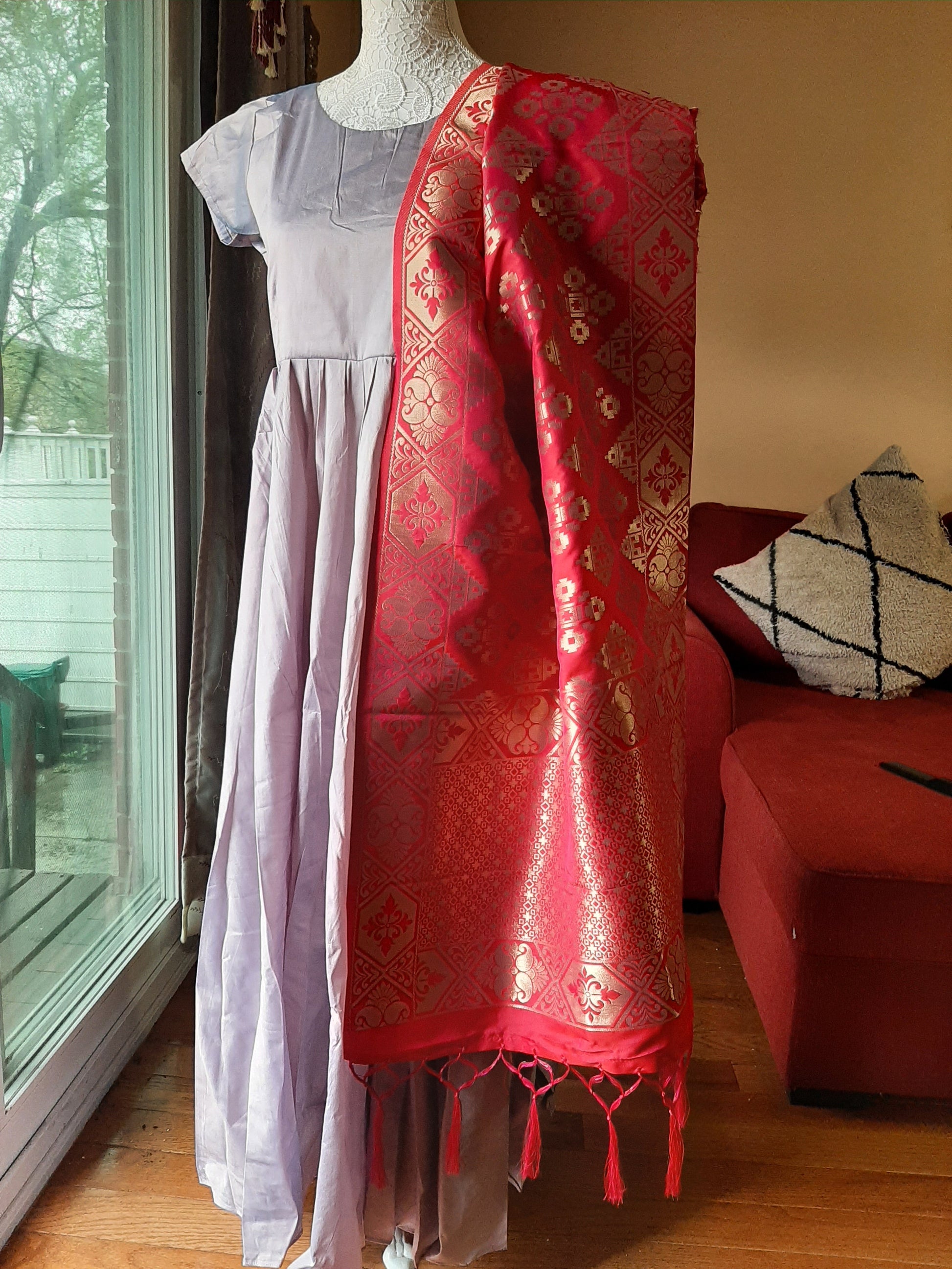 Turquoise Bluish Grey with Short Sleeves- Long Gown @ DressingStylesCA.com
