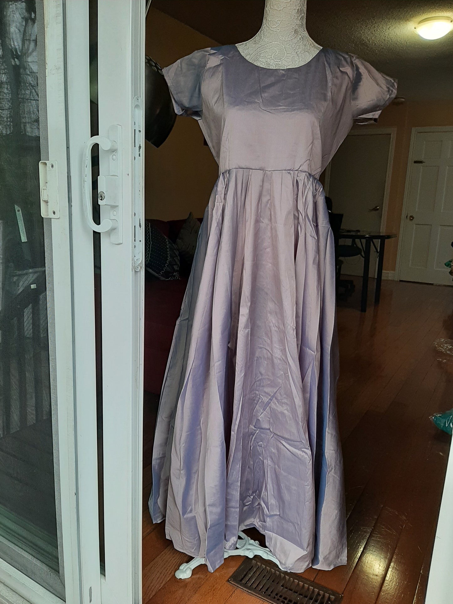 Turquoise Bluish Grey with Short Sleeves- Long Gown @ DressingStylesCA.com