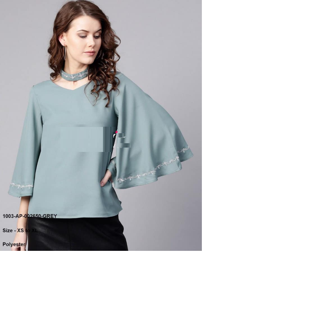 Turquoise Green Embroidered Choker Neck Top @ DressingStylesCA.com