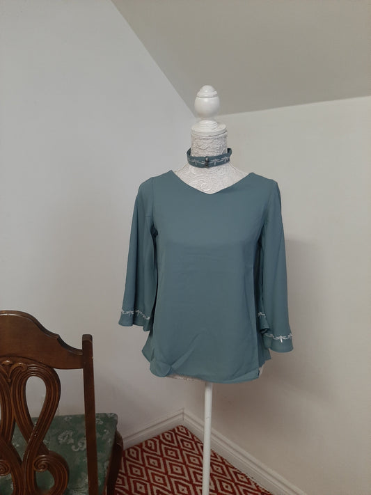 Turquoise Green Embroidered Choker Neck Top @ DressingStylesCA.com