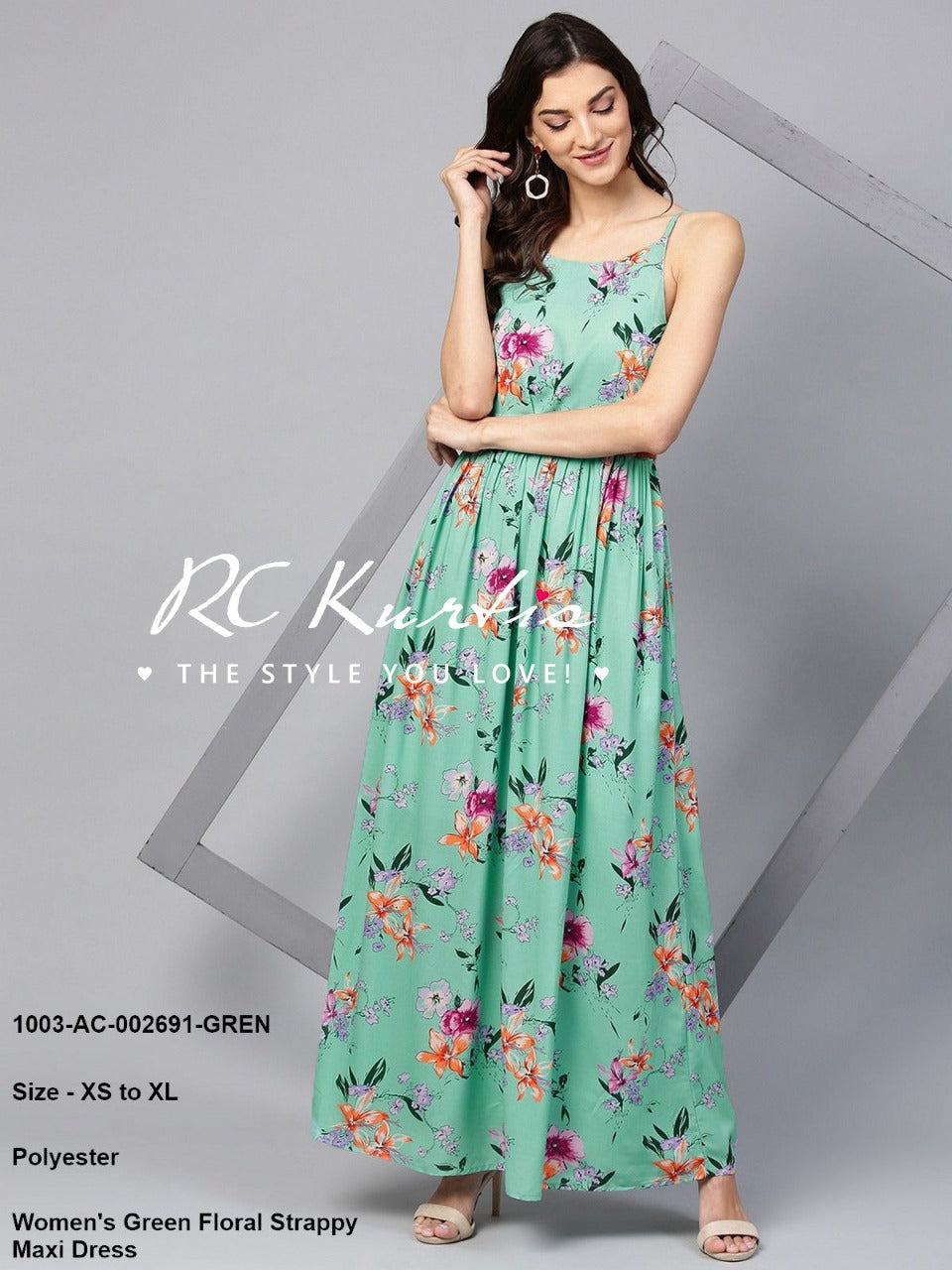 Turquoise Green Floral Strappy Maxi Dress @ DressingStylesCA.com