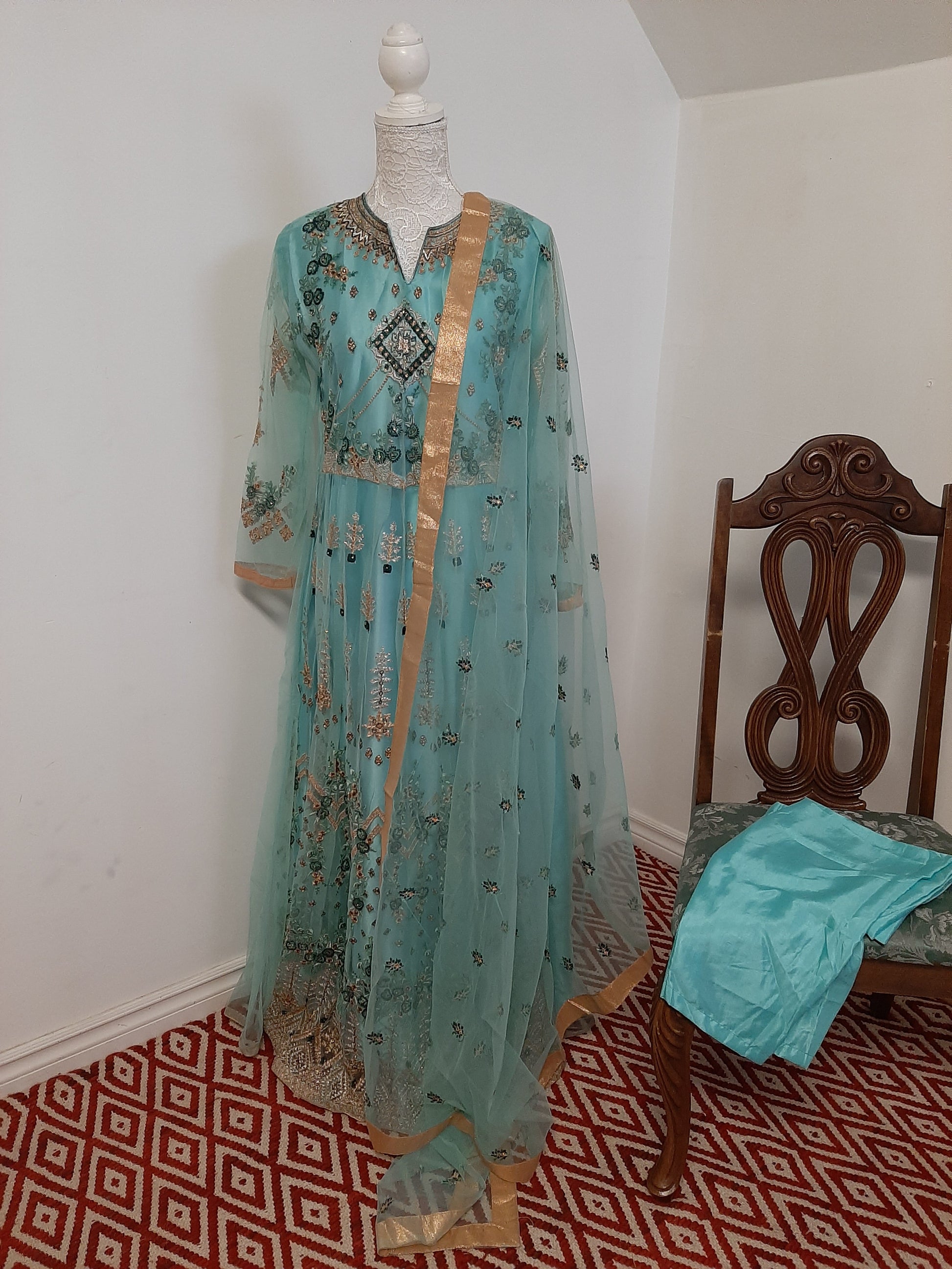 Turquoise Green Long Gown @ DressingStylesCA.com
