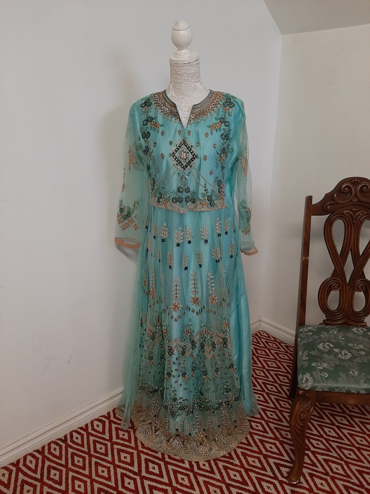 Turquoise Green Long Gown @ DressingStylesCA.com