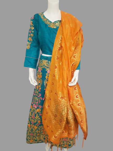 Turquoise green Lehenga with Multi colore thread and bead works @ DressingStylesCA.com