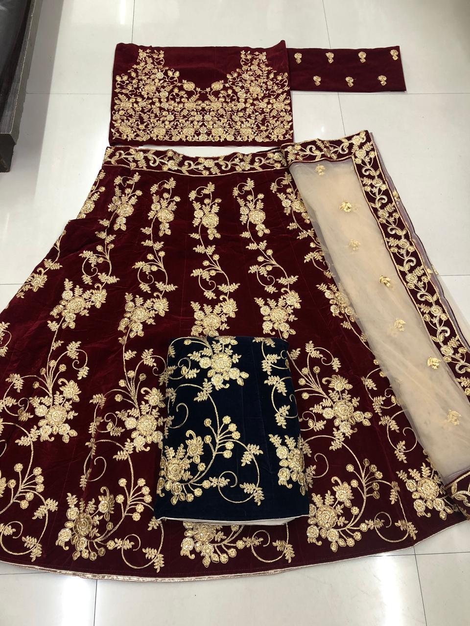 Velvet Lehenga with Work in Maroon Colour @ DressingStylesCA.com