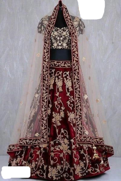 Velvet Lehenga with Work in Maroon Colour @ DressingStylesCA.com
